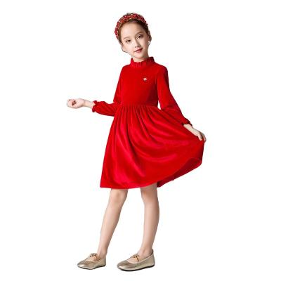 China 2022 Limited Time Breathable Sale Girls 12 Year Old Party Red Flared O-Shirt Neck Slap Long Sleeve Suede Dress for sale