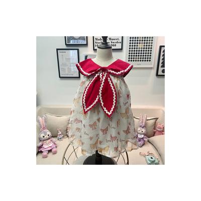 China 2022 summer new fashion children's cute sleeveless dress of breathable champagne red bow tie girls' clothing for sale