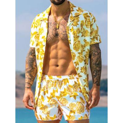 China 2022 New QUICK DRY Men's Hawaiian Beach Vacation Printed Boho Shorts Shirt Blouse Shorts Printed Two Piece Suit for sale