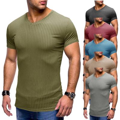 China Anti-wrinkle 2022 Summer New Arrivals Solid Color Sleeve V-neck Loose T-shirts Men's Casual Short Polyester T-shirt for sale