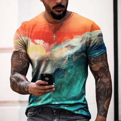 China 2022 Hot Selling Anti-Wrinkle Printing Tie Dyed Shorts Sleeves Casual Sports Mens T-shirts For Men 100% Cotton Summer Tops for sale