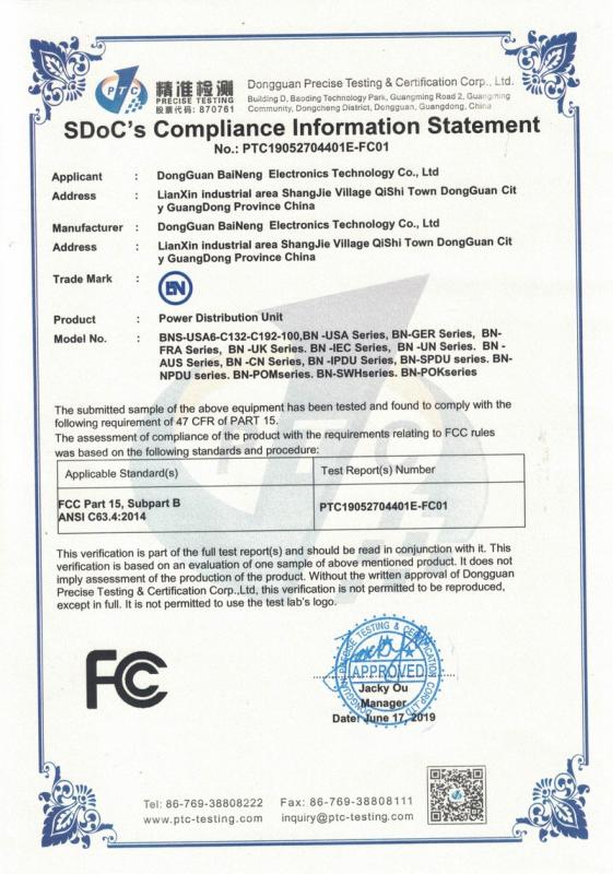 FCC - Dongguan Baineng Electronics Technology Co., Ltd.