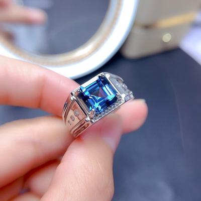 China Environmentally Friendly Blue Square Engagement Promise Engagement Gemstone Jewelry Gemstone Eternity Fashion Adjustable Ring for sale