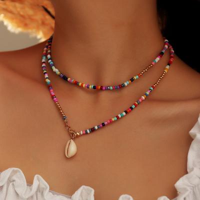 China Gold Environmental Friendly Fashionable Bohemian Colorful Seed Beaded Shell Choker Necklace For Women for sale