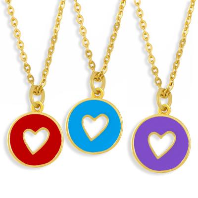 China Environmental Friendly Fashion Jewelry 18K Gold Plated Hollow Heart Red Blue Enamel Pendant Necklaces For Women Gift for sale