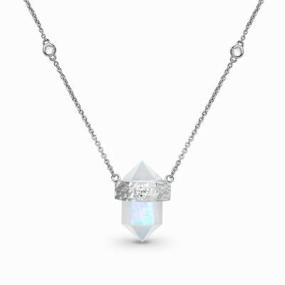 China Fashion Environmental Friendly Non Tarnish Minimalist 925 Gemstone Jewelry Hexagon Moonstone Sterling Silver Necklace For Women for sale