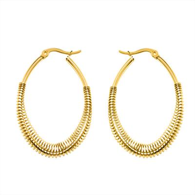 China New Arrivals Vintage Environmental Friendly 18K Gold Plated Stainless Steel Oval Spring Earring Circle Geometric Earrings For Women for sale