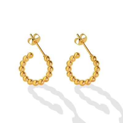 China Fashionable Wholesale Environmental Friendly 18K Gold Plated Stainless Steel Circle Beaded Earring For Women for sale