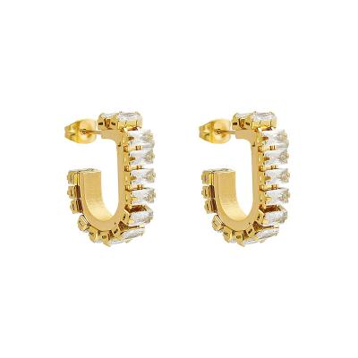 China Environmental Friendly Fashion Jewelry Hypoallergenic 18K Gold Plated Stainless Steel Outlet Iced Out Zircon Tennis Stud Earrings for sale