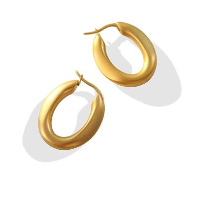 China New Arrival Environmental Friendly Non Tarnish Jewelry 18K Real Gold Plated Matte Frosted Stainless Steel Circle U Shaped Earrings For Women for sale