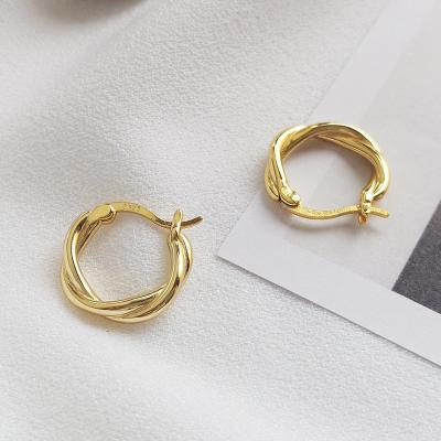 China Environmental Friendly Jewelry Sterling Silver 925 Vintage Minimalist Gold Plated Twisted Circle Earrings for sale