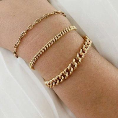 China Wholesale High Quality Lead Free Nickel Free 18K Gold Plated Stainless Steel Chain Link Cuban Bracelet For Women for sale