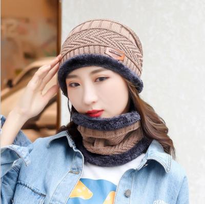 China COMMON Winter Beanie Hat Scarf Set Warm Knitted Thick Fleece Striped Winter Neck Warmer For Women Mens for sale