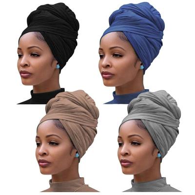 China Hot Selling Solid Color African Amazon Stretch Tank Top Turban Head Wrap Soft Breathable Soft Head Band Long For Women for sale