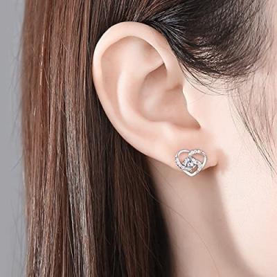 China CLASSIC Earrings for Women Girls, 925 Sterling Silver Heart Earring Studs with Zirconia, Rose Gold, Hypoallergenic White Gold Ear Studs for sale