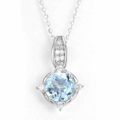 China CLASSICS 10mm Silver Topaz Birthstone Pendant Swiss Blue Gemstone 2.75g 925 Pendant for sale