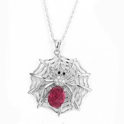 China Sterling Silver Spider Web Pendant High Quality CLASSIC Ruby Luxury Design Gemstone Pendant for sale