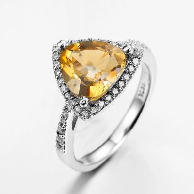 China Fashion November Birthstone Engagement Ring 4.84g High Quality Unisex Yellow Citrine Ring for sale