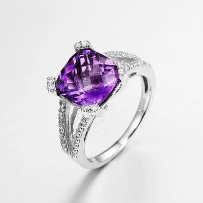 China Luxury Fashion Silver Women's Ring AAA CZ Gemstone 3.16g 925 Amethyst Amethyst Wedding Ring for sale