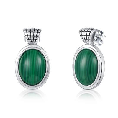 China CLASSIC 925 Sterling Silver Malachite Pendant 13x15mm Oval Earrings Women's Jewelry Set for sale