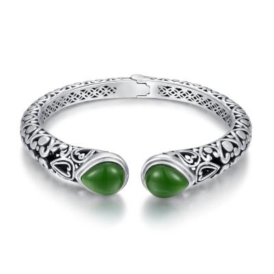 China New Design Hot Sale Luxury Green Jade Bead Bracelet Sterling Silver Bangle 10x12mm CLASSIC New Design for sale