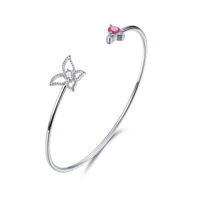 China CLASSIC Women's Girls' Bracelet 3.75mm Sterling Silver Butterfly Bangle Red Valentine's Day Bracelet for sale