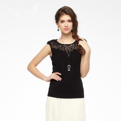 China T-WT004 Anti-wrinkle round neck lace splice sleeveless women T-shirt for sale