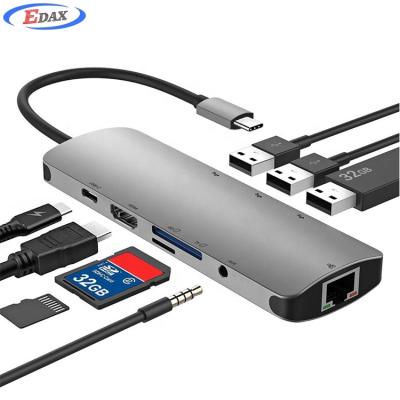 China Mobile Devices .desk Computer Usb C Hub 9 In 1 Type C Hub 4k Usb C A Hdml Rj45 Ethernet OEM/odm Lector De Tarjetas Sd for sale