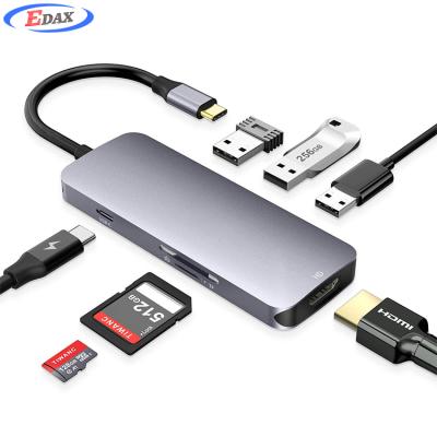 China Newest mobile devices .desk computer multiport silver aluminum converter 7 in 1 por hub, usb3.1 interface ethernet card reader usb 3.0 usb hub for the notebook for sale