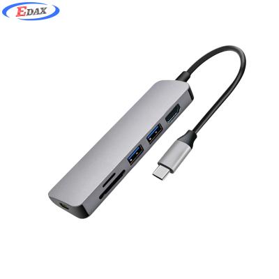 China Aluminum Alloy+ABS Type-c Audio Video Transfer SD\Micro Card Reader - Adapter With Port 6 In 1 Usb Type C Pedestal For Huawei P30 USB-c Hd MI Hub for sale