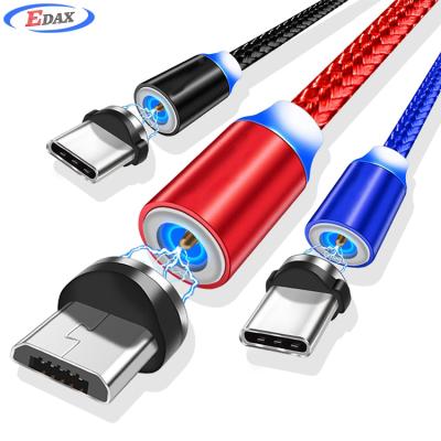 China MP3/MP4 Player 3 In 1 2.4A Nylon Fast Micro Type C Devices USB Magnetic Charging Cable for sale