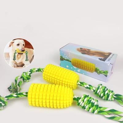 China Amazon Hot Sale Bite Resistance Corn Dog Teether Stocked Rubber Molar Cleaning Toy for sale