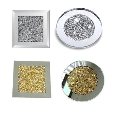 China Viable Crushed Diamond Cup Mat Decor On Table Top 10X10CM Mirror Coaster for sale