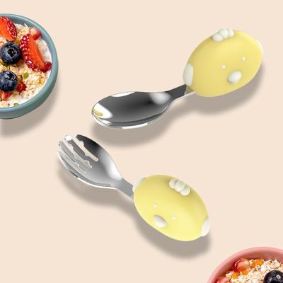 China Customized Design Fruit Spoon Cartoon Infant Sustainable Chick Children's Fruit Fork for sale