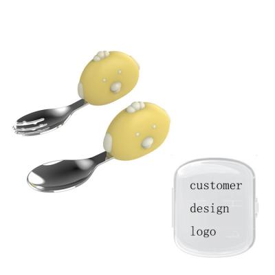 China Customized Sustainable Design Kids Spoon Cartoon Chick Infant Training Spoon Fork For Kids for sale