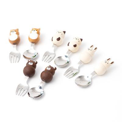 China Walnut Sustainable Wood Craft Customized Design Hand Paint Cartoon Cute Bear Rabbit Cat Spoon for sale