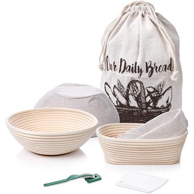 China 9 Inch Basket Banneton Baking Sustaining Kit With Dough Scraper And Bread Blade for sale