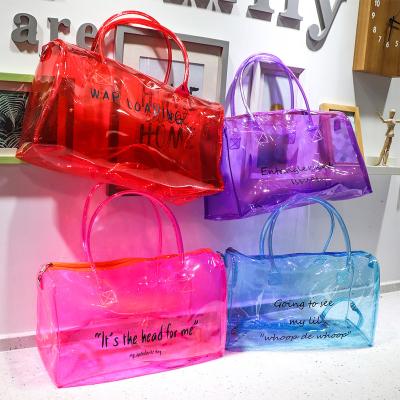 China Duffel Bag Women's Eco-Friendly Transparent Logo Transparent Clear Waterproof Fashion PVC Holographic Print Durable Duffel Bag Custom Holographic Sports Spend One Night Bag for sale