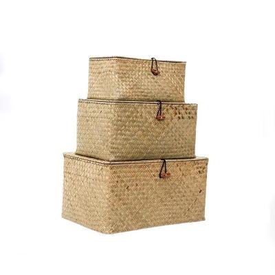 China Wholesale Viable Set of 3 Plant Plankton Plant Laundry Baskets Supplier Handwork Rattan Plant Storage Weaving Barrels With Lid for sale