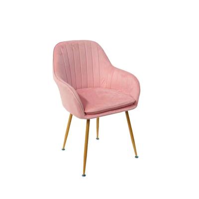 China Wholesale Adjustable(Height) Nordic Modern Cafe Dining Room Restaurant Leisure Vanity Fabric Velvet Fabric Metal Leg Pink Arm Dining Chair for sale