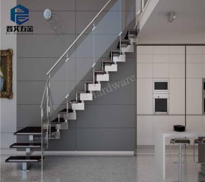 China Villa L Shape Railing Steel Wood Glass Stairs for sale