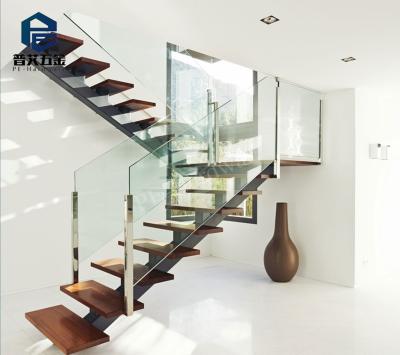 China Villa Interior U Shape Steel Wooden Staircase Design for sale