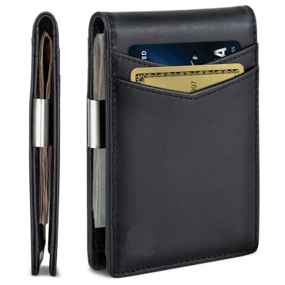 China Hot Men's Wallets Patent Leather Amazon Slim Front Pocket RFID Blocking Portable Card Holder Money Clip Wallet Faraday Wallet for sale