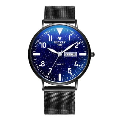 China Fashion Automatic Men's Fashion Luminous Stainless Steel Mesh Band Wrist Watches New Date Quartz Watches Starry Sky Student Sport Watch for sale