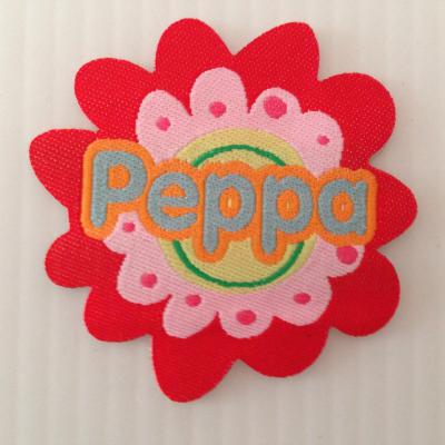 China Sustainable woven patch label with heat cut border, customized designs are welcome for sale