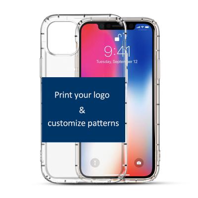 China Low MOQ Anti-fall Customize Logo Print Your Design Shockproof Clear Air Bag Case For iPhone 12 Pro 11 XS Max XR Se 7 8 Plus 13 Pro Max for sale