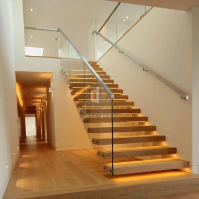 China Ebest Modern Interior Bedroom Stairs Floating Wood Staircase Led Light Floating Tempered Glass Glass Steps Floating Stairs Price for sale