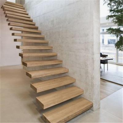 China Ebest Modern Solid Wood Stairs For Small Houses Indoor Floating Aluminum Profile For Railing Glass Enclosure Glass U Channel With Light for sale