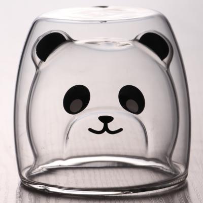 China Lovely Panda Bear Innovative Beer Glasses Wall Coffee Cup Morning Milk Glass Children's Christmas Gift Double for sale