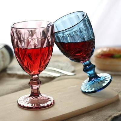 China Wholesale 300ml CREATIVE Retro Cheap Diamond Blue/Pink/Green Color Colored Wine Glass Goblet With Crystal Diamond Pattern for sale